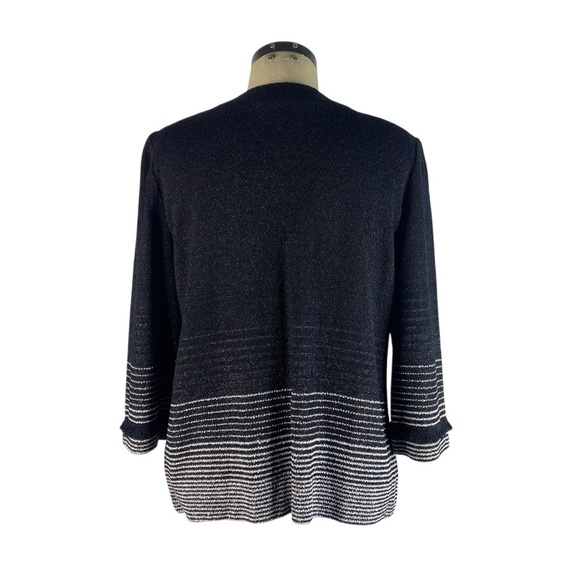 MING WANG Clasp Front Fringe Trim Cardigan Sweater Jacket Medium Black Silver - Picture 4 of 8